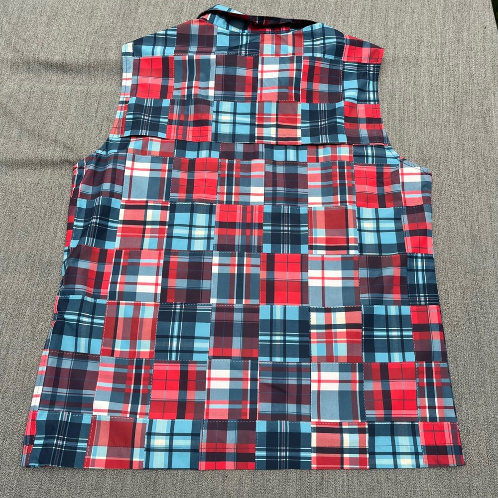 Crown & Ivy Mens Patchwork Plaid Golf Vest Red Blue Quarter Zip Small NWT - Picture 3 of 12